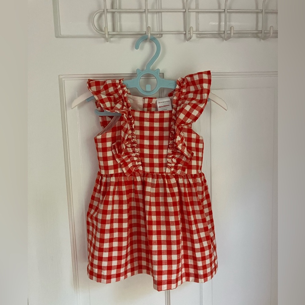 Hanna Andersson Linen flutter sleeve dress red 12-18m